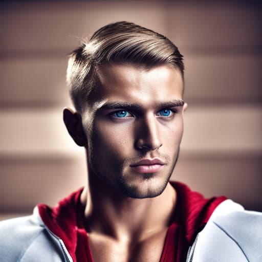 portrait+ style Russian queer fitness model blonde hunk dude face