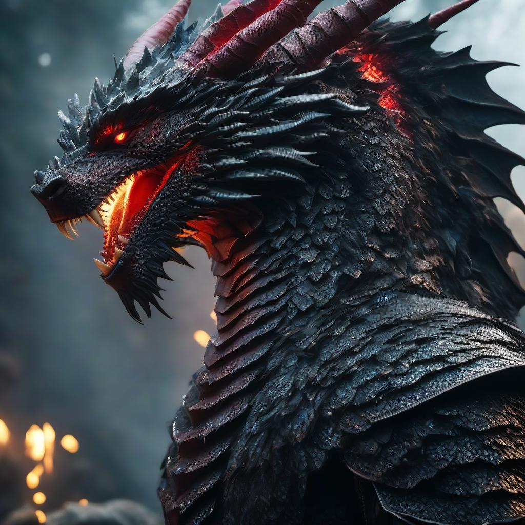  cinematic photo A dragon born dragon with red scales in black armor. . 35mm photograph, film, bokeh, professional, 4k, highly detailed, hkmagic hyperrealistic, full body, detailed clothing, highly detailed, cinematic lighting, stunningly beautiful, intricate, sharp focus, f/1. 8, 85mm, (centered image composition), (professionally color graded), ((bright soft diffused light)), volumetric fog, trending on instagram, trending on tumblr, HDR 4K, 8K