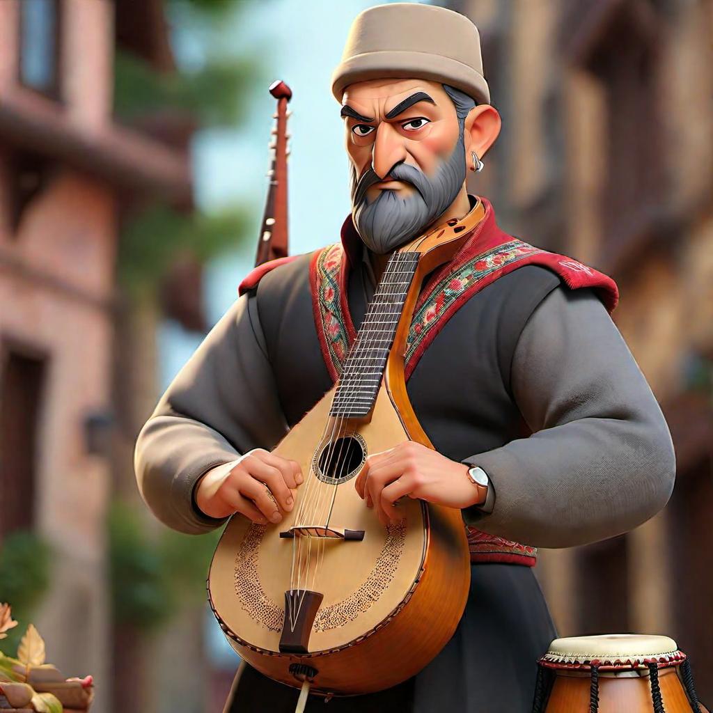  Turkish musical instrument, bağlama, saz hyperrealistic, full body, detailed clothing, highly detailed, cinematic lighting, stunningly beautiful, intricate, sharp focus, f/1. 8, 85mm, (centered image composition), (professionally color graded), ((bright soft diffused light)), volumetric fog, trending on instagram, trending on tumblr, HDR 4K, 8K