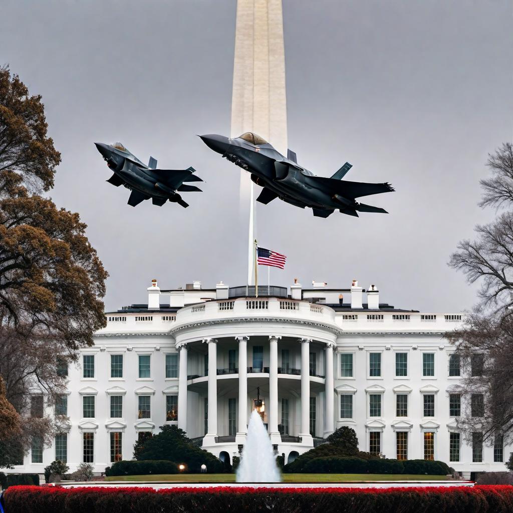  President Trump armed with an AR-15, General Michael Flynn armed with an AR-15 just behind President Trump on his right side, and Representative Tim Byron armed with an AR-15 just behind President Trump on his left side. All three are seen protecting the White House. The United States flag is raised high above the White House with an eagle on top of the flagpole, and two F35s fly above the White House to help Trump, Flynn, and Byron protect it. hyperrealistic, full body, detailed clothing, highly detailed, cinematic lighting, stunningly beautiful, intricate, sharp focus, f/1. 8, 85mm, (centered image composition), (professionally color graded), ((bright soft diffused light)), volumetric fog, trending on instagram, trending on tumblr, HDR 4K, 8K