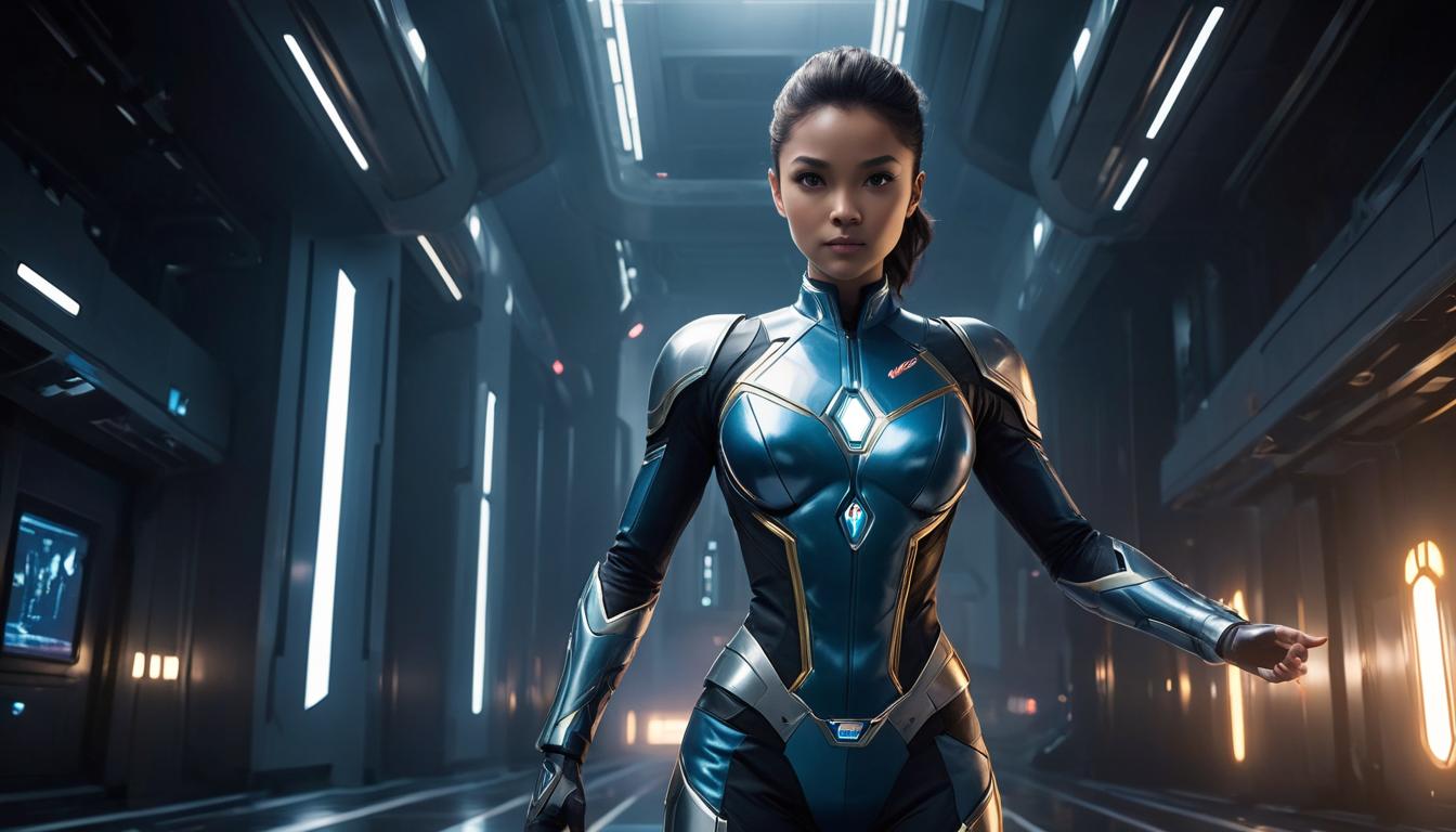  vital extension, federation's light, wisdom, on Earth, purposeful, radiant, guiding, high tech clothing clad in sleek, futuristic costume with metallic accents and form fitting designs, marvel superhero comics style, unreal engine rendering