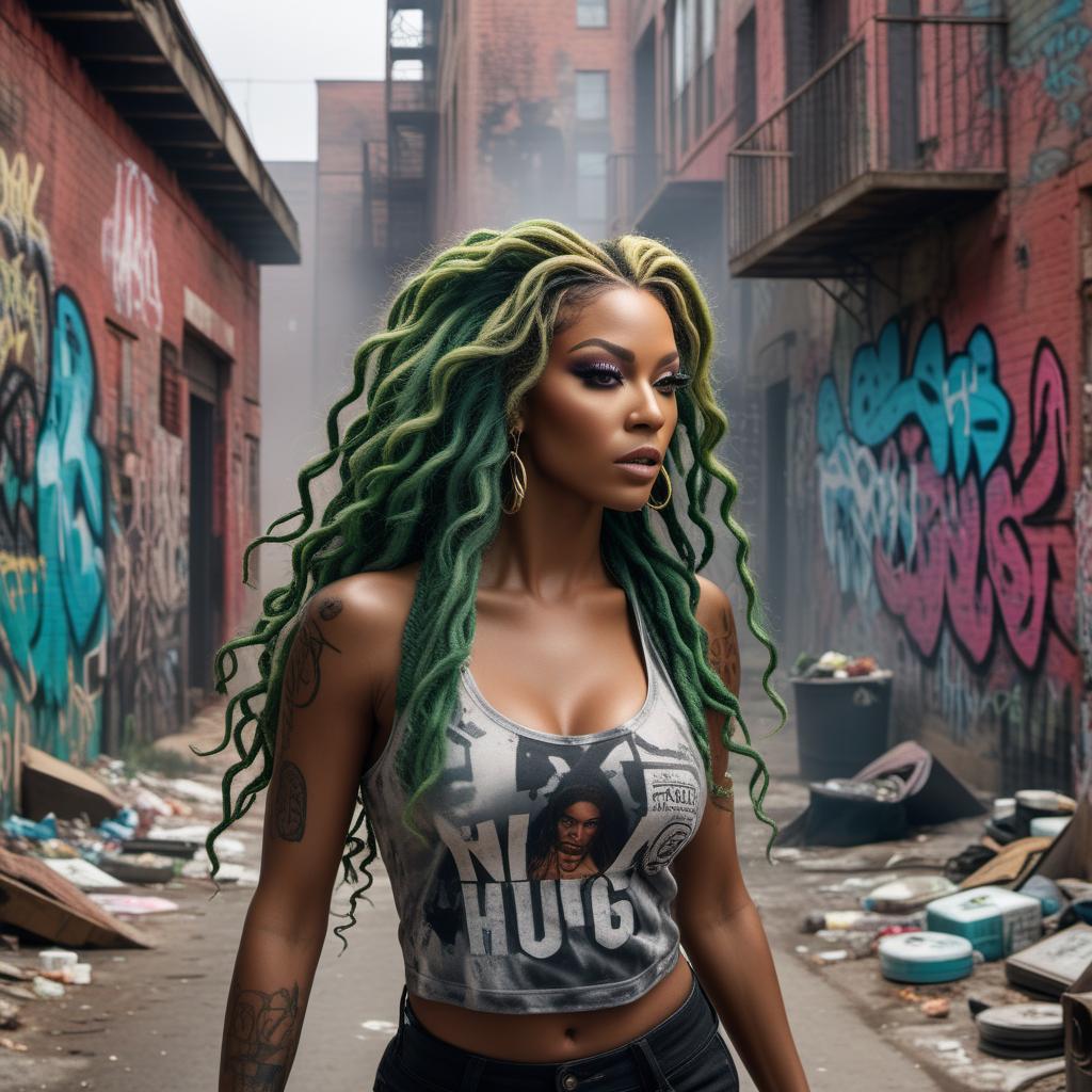  Medusa running in a modern American ghetto slum, with urban decay and graffiti-covered buildings. A young light-skinned rapper chases her, and in an intense moment, the rapper cuts off Medusa's head. hyperrealistic, full body, detailed clothing, highly detailed, cinematic lighting, stunningly beautiful, intricate, sharp focus, f/1. 8, 85mm, (centered image composition), (professionally color graded), ((bright soft diffused light)), volumetric fog, trending on instagram, trending on tumblr, HDR 4K, 8K