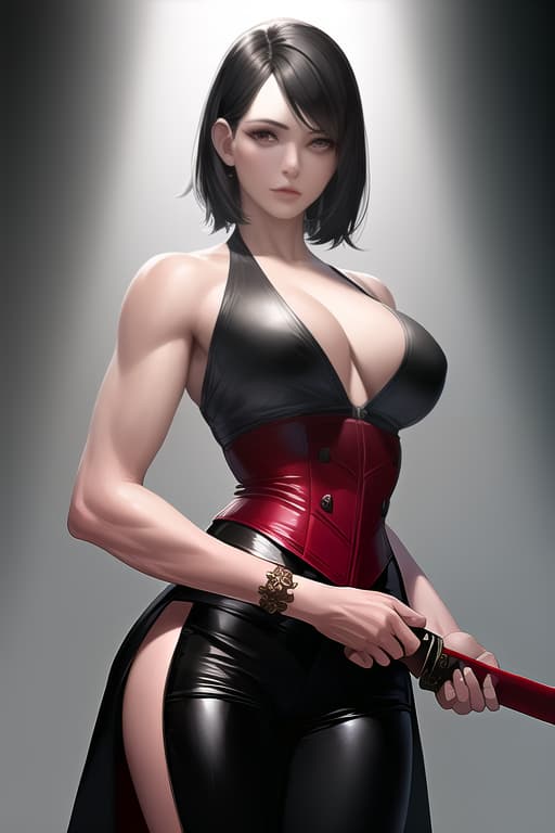  black hair, very short hair, woman, older sister, mature, white dress shirt, red corset, black leather pants, long Japanese sword, muscular, accurate eyes, accurate hands, Japanese armor on shoulders and arms,cowboy shot, (Masterpiece, BestQuality:1.3), (ultra detailed:1.2), (hyperrealistic:1.3), (RAW photo:1.2),High detail RAW color photo, professional photograph, (Photorealistic:1.4), (realistic:1.4), ,professional lighting, (japanese), beautiful face, (realistic face)