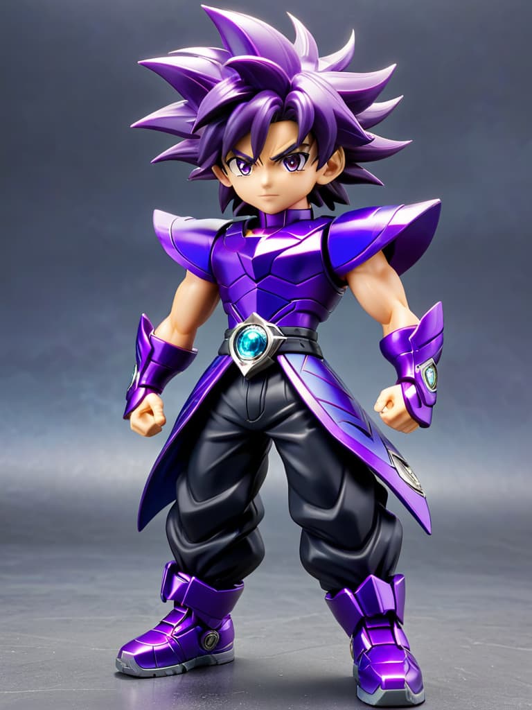  create a dark purple colored attack type beyblade with 4 blades on the side and a god like face in the middle