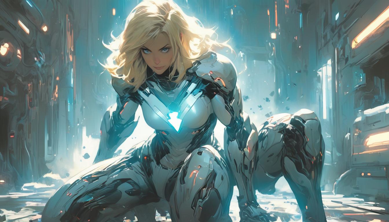  hyperrealism,fantasy aesthetic1woman, large busted attractive blonde arian female humanoid, domestic scene, divine light surrounding her as she tends to chores, high tech clothing clad in sleek, futuristic costume with metallic accents and form fitting designs, marvel superhero comics style, unreal engine rendering