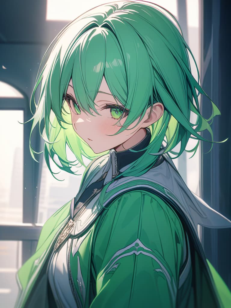  Enhancement of mint green green hair characters, masterpiece, best quality,8k,ultra detailed,high resolution,an extremely delicate and beautiful,hyper detail