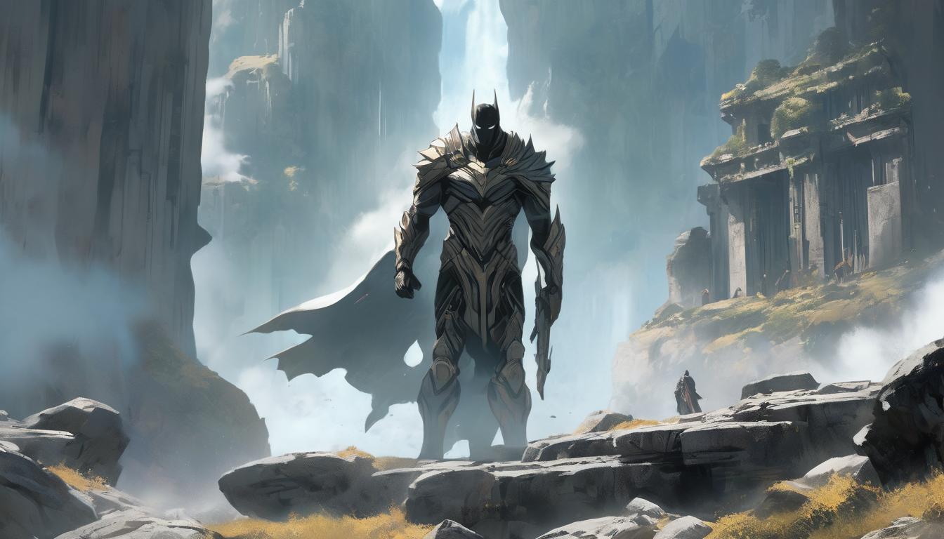  hyperrealism,fantasy aestheticHigh on the slopes of Mount Parnassus, ancient stone ruins, mist covered, aura of sacredness and isolation, rugged terrain, sense of mystique and history, high tech clothing clad in sleek, futuristic costume with metallic accents and form fitting designs, marvel superhero comics style, unreal engine rendering