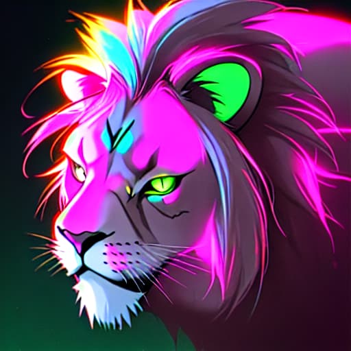  Cool kawaii lion glowing neon colorful