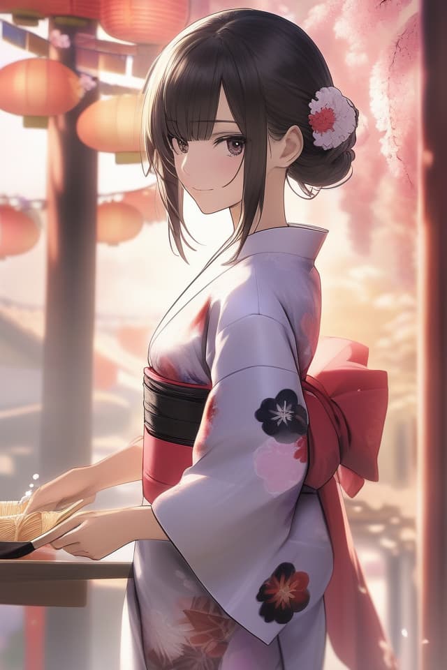  ((maid in kimono)):1.4,super detailed,8k,high res,absurd,employed,detailed,delicate composition,cinematic angles,bold composition,detailed to the last detail,{{maid in kimono:1.4}}(maid in kimono) {black eyes,black hair,beautiful girl,kappo,kimono,serving,maid},top quality,masterpiece,