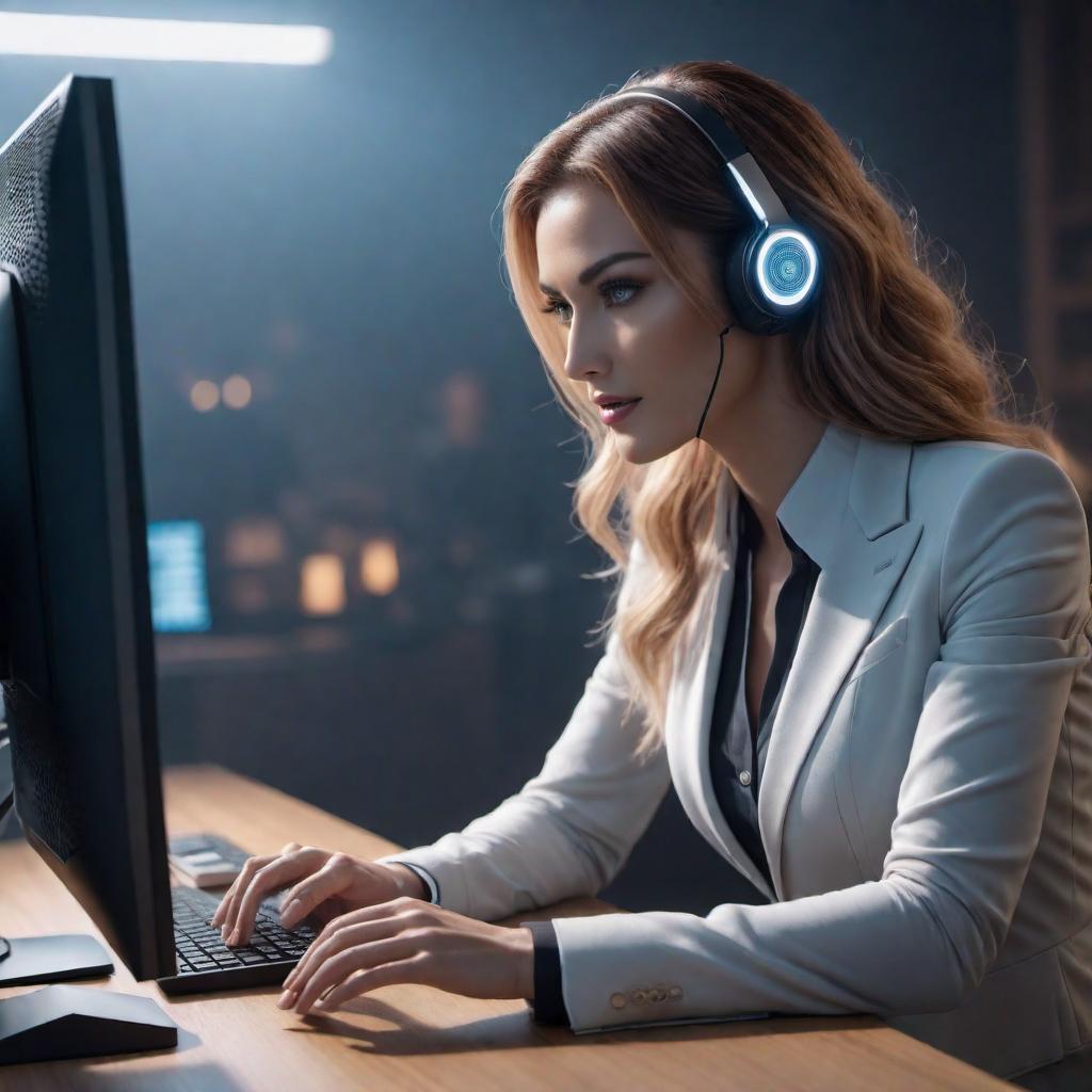  An AI assistant providing assistance to a user by typing on a computer screen, with a friendly and helpful expression on its face. hyperrealistic, full body, detailed clothing, highly detailed, cinematic lighting, stunningly beautiful, intricate, sharp focus, f/1. 8, 85mm, (centered image composition), (professionally color graded), ((bright soft diffused light)), volumetric fog, trending on instagram, trending on tumblr, HDR 4K, 8K