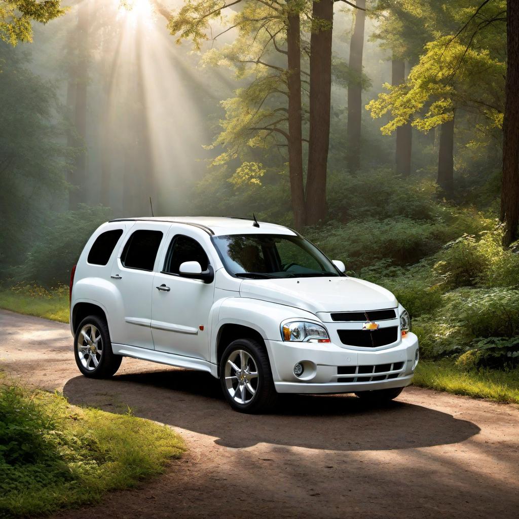  2009 Chevrolet HHR Panel SS in white. Emphasize the unique panel van design, detailed headlights, front grille, and sporty wheels. Place the vehicle in a scenic background with good lighting to showcase its features. hyperrealistic, full body, detailed clothing, highly detailed, cinematic lighting, stunningly beautiful, intricate, sharp focus, f/1. 8, 85mm, (centered image composition), (professionally color graded), ((bright soft diffused light)), volumetric fog, trending on instagram, trending on tumblr, HDR 4K, 8K