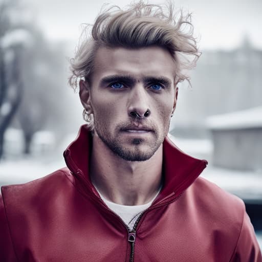 portrait+ style Russian queer fitness model blonde hunk dilf dude face