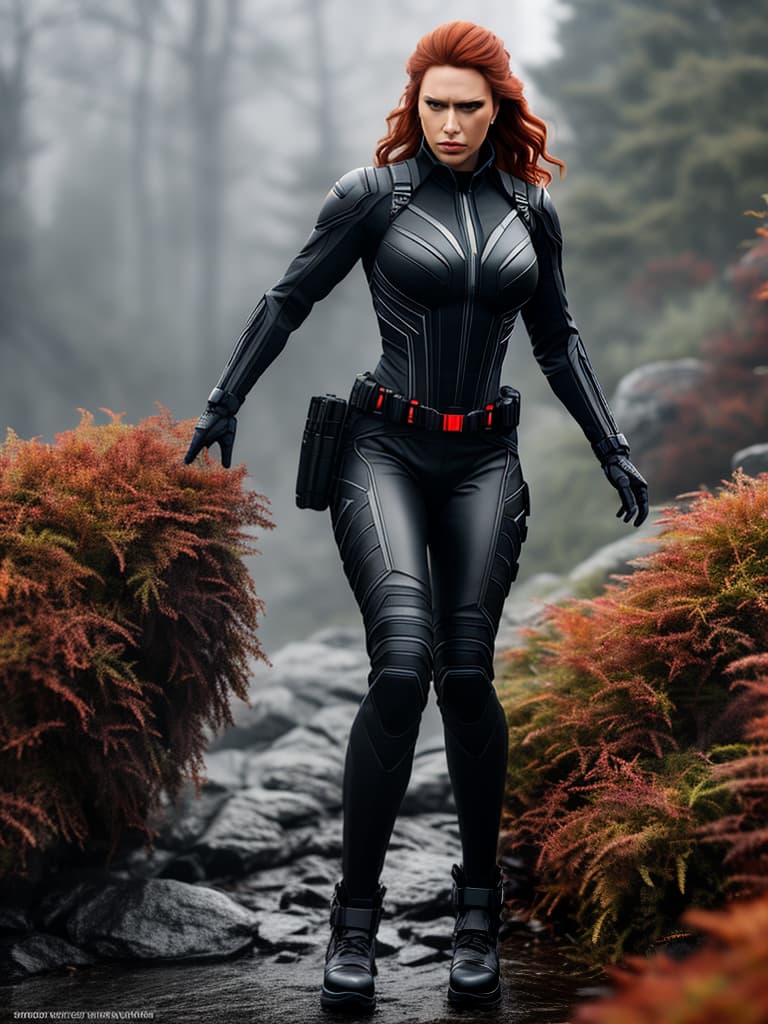  black widow hyperrealistic, full body, detailed clothing, highly detailed, cinematic lighting, stunningly beautiful, intricate, sharp focus, f/1. 8, 85mm, (centered image composition), (professionally color graded), ((bright soft diffused light)), volumetric fog, trending on instagram, trending on tumblr, HDR 4K, 8K