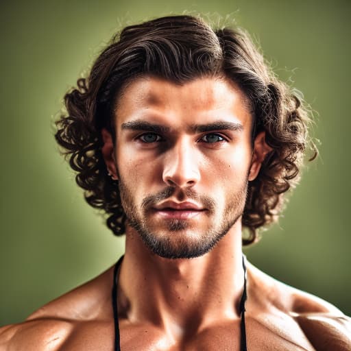 portrait+ style Russian queer fitness model brunette hunk dude face