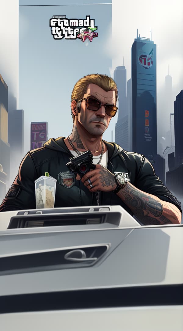  gtav style, (best quality), ((artwork-gta5 heavily stylized)), poster design, detailed, highly detailed, sunglasses, masterpiece, highres