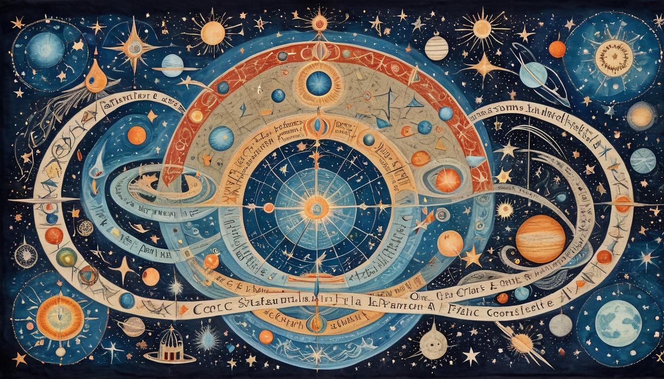  on parchment, surrealism+++, A tapestry of interwoven threads stretching into the cosmos, constellations and planetary systems entangled, luminous strands glowing, intricate, cosmic design, interconnected, celestial harmony(mysterious, provocative, symbolic,muted color)+++