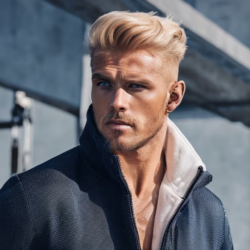 portrait+ style Russian queer fitness model blonde hunk dilf dude face