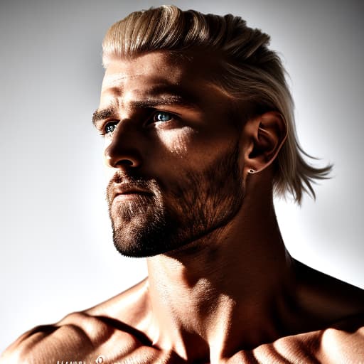 portrait+ style Russian queer fitness model blonde hunk dilf dude face