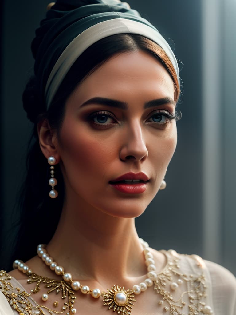  a girl with a pearl earring painting hyperrealistic, full body, detailed clothing, highly detailed, cinematic lighting, stunningly beautiful, intricate, sharp focus, f/1. 8, 85mm, (centered image composition), (professionally color graded), ((bright soft diffused light)), volumetric fog, trending on instagram, trending on tumblr, HDR 4K, 8K