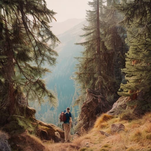 analog style photo about peaceful world Mountain Majesty hyperrealistic, full body, detailed clothing, highly detailed, cinematic lighting, stunningly beautiful, intricate, sharp focus, f/1. 8, 85mm, (centered image composition), (professionally color graded), ((bright soft diffused light)), volumetric fog, trending on instagram, trending on tumblr, HDR 4K, 8K