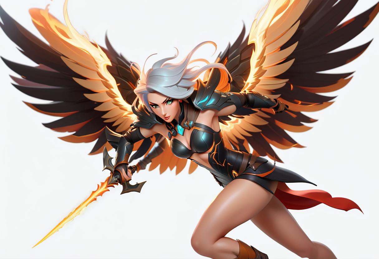  fighting game style vector, vector image, 2d image, vector, a girl from League of Legends, Kalista with fiery wings in black armors, runs, hair blowing in the wind . dynamic, vibrant, action packed, detailed character design, reminiscent of fighting video games hyperrealistic, full body, detailed clothing, highly detailed, cinematic lighting, stunningly beautiful, intricate, sharp focus, f/1. 8, 85mm, (centered image composition), (professionally color graded), ((bright soft diffused light)), volumetric fog, trending on instagram, trending on tumblr, HDR 4K, 8K