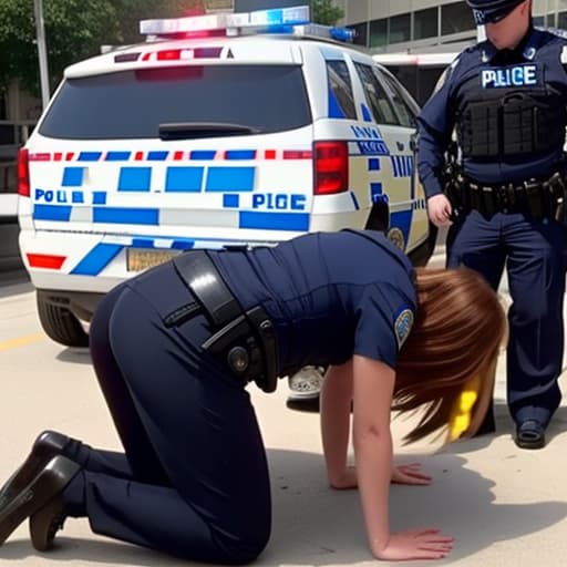  beautiful girl bent over on police vehicle and gets handcuffed by a police woman