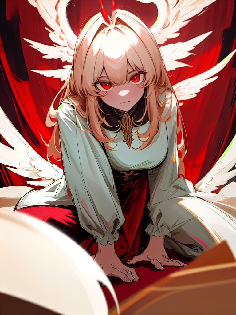  The devil crouching sideways, an angel who reaches out there, masterpiece, best quality,8k,ultra detailed,high resolution,an extremely delicate and beautiful,hyper detail