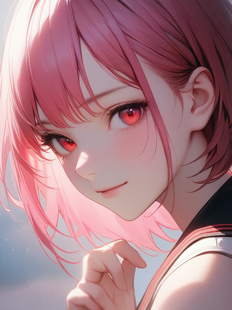  1girl,18yo,pink hair,short hair, pink short bowl cut:1.2,red eyes,black sailor suit,light smile,realistic, masterpiece, best quality,8k,ultra detailed,high resolution,an extremely delicate and beautiful,hyper detail