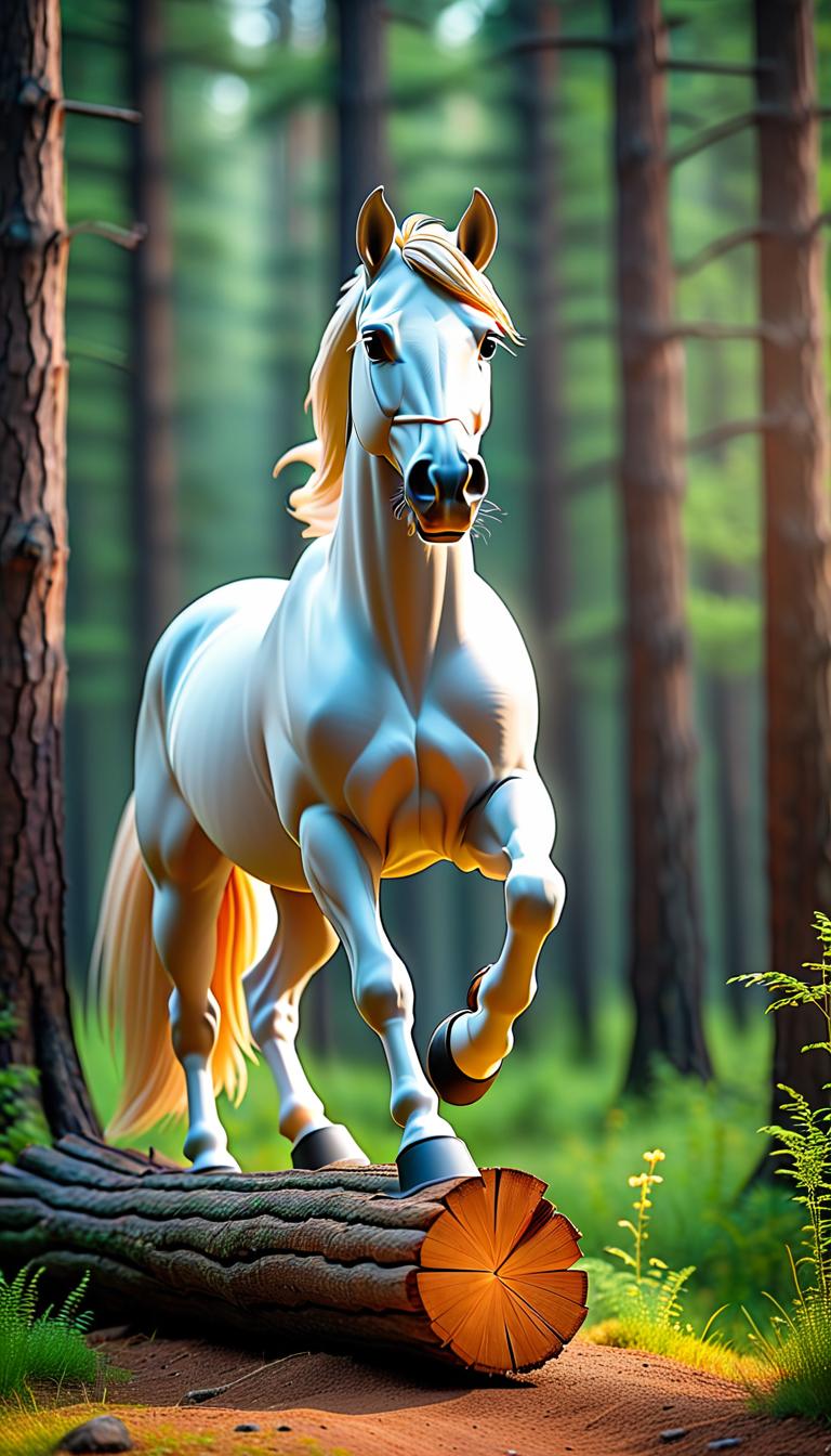  Professional 3D model of A beautiful and graceful horse jumps a log in the forest. The forest is bright and there are many flowers. The horse has no equipment. . Rendered with Octane, the model is highly detailed,dramatic lighting. hyperrealistic, full body, detailed clothing, highly detailed, cinematic lighting, stunningly beautiful, intricate, sharp focus, f/1. 8, 85mm, (centered image composition), (professionally color graded), ((bright soft diffused light)), volumetric fog, trending on instagram, trending on tumblr, HDR 4K, 8K