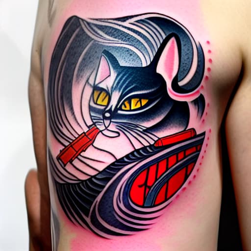  samurai cat tattoo in ukiyo e style