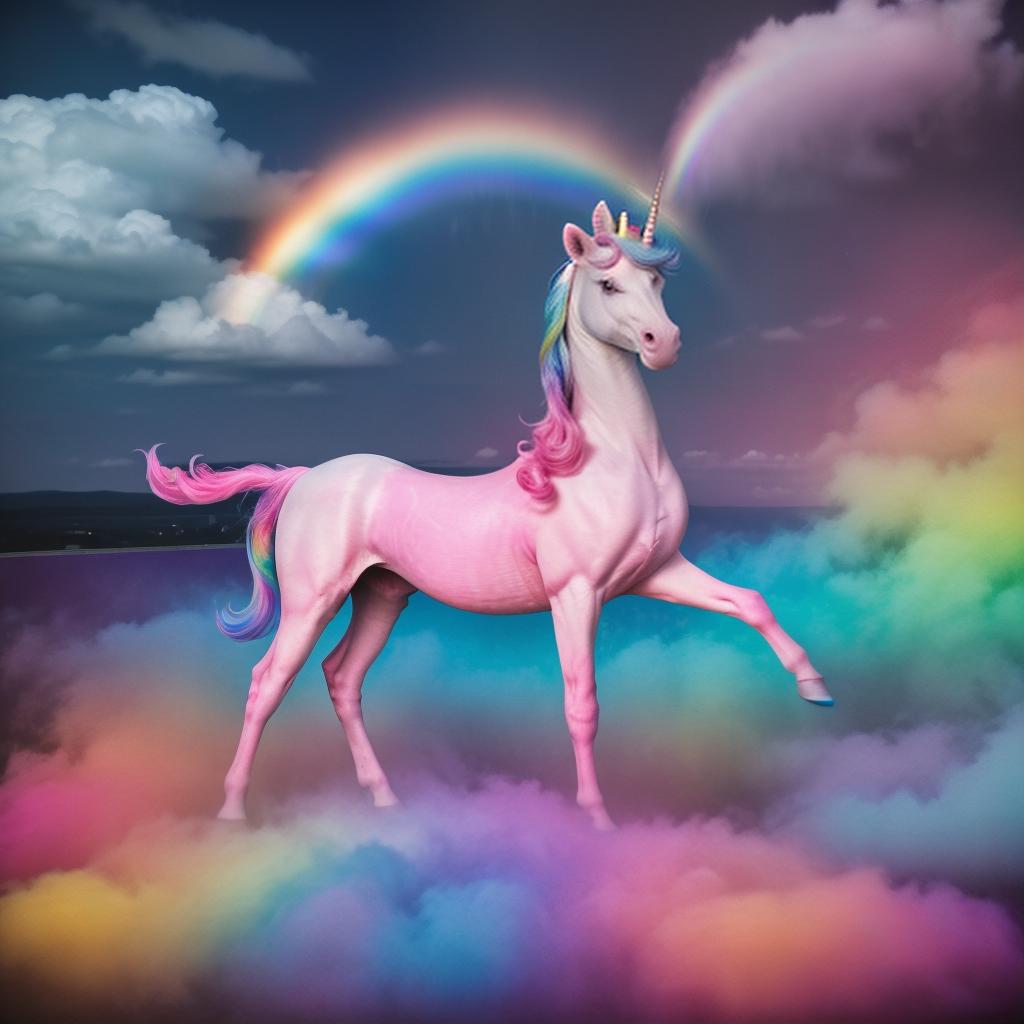  unicorn barfing rainbow in the style of Long Exposure VaporwaveCore Ink Outsider Art