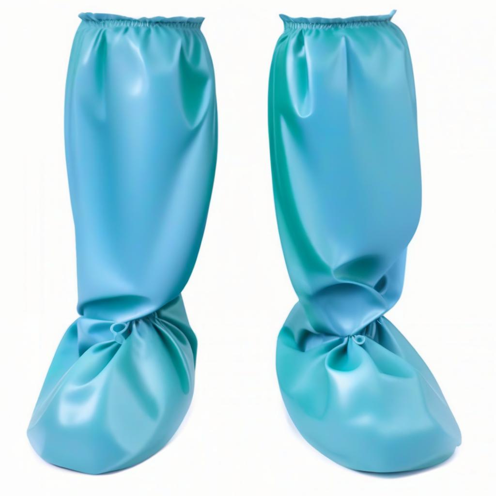  On feet worn, trousers filled, straight without creases, high surgical shorts like shoes, with upper elastic cuffs, made of glossy latex, the lower part (from the sole to the ankle:1.2), (dark green:1.3), the upper part (from the ankle to the knee:1.2), (dark blue:1.3) . hyperrealistic, full body, detailed clothing, highly detailed, cinematic lighting, stunningly beautiful, intricate, sharp focus, f/1. 8, 85mm, (centered image composition), (professionally color graded), ((bright soft diffused light)), volumetric fog, trending on instagram, trending on tumblr, HDR 4K, 8K