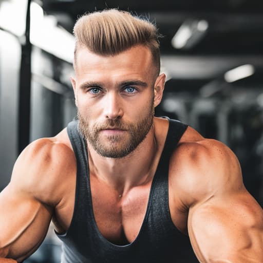 portrait+ style Russian queer fitness model blonde hunk dilf dude face