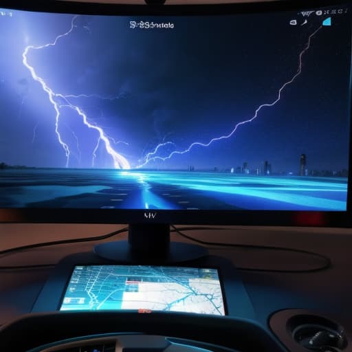  Neuron in the form of lightning on the control screen inside the onboard computer