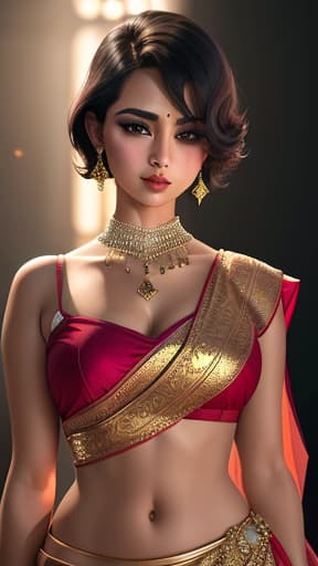  a woman, standing pose, wearing georgette saree in party style, short hair, hyperrealistic, high quality, highly detailed, perfect lighting, intricate, sharp focus, f/1. 8, 85mm, (centered image composition), (professionally color graded), ((bright soft diffused light)), trending on instagram, HDR 4K, 8K