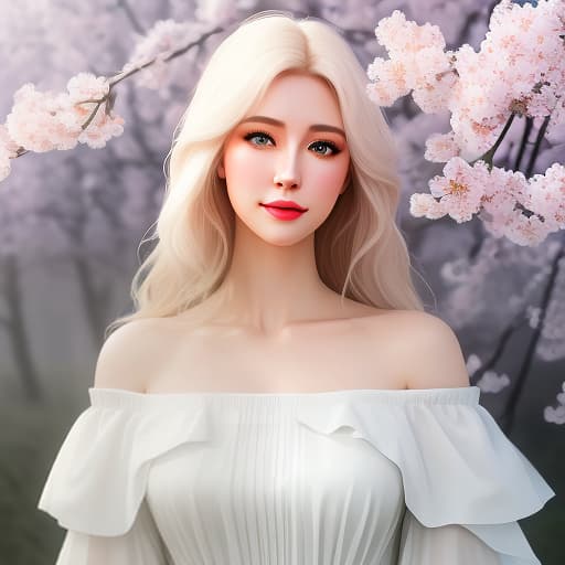  (Masterpiece, acrylic painting: 1.5). Best quality, ultra high res, (photorealistic:1.4), raw photo, 1girl, white dress, off shoulder, blossom flower field, glowing skin, light smile hyperrealistic, full body, detailed clothing, highly detailed, cinematic lighting, stunningly beautiful, intricate, sharp focus, f/1. 8, 85mm, (centered image composition), (professionally color graded), ((bright soft diffused light)), volumetric fog, trending on instagram, trending on tumblr, HDR 4K, 8K