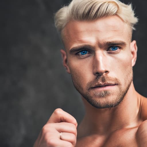 portrait+ style Russian queer fitness model blonde hunk dilf dude face