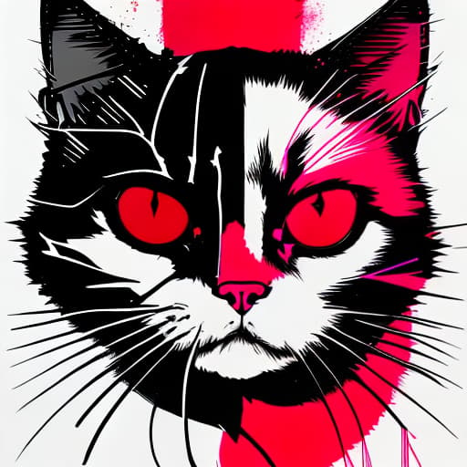 nvinkpunk japanese designed cat tattoo with black white and red colors