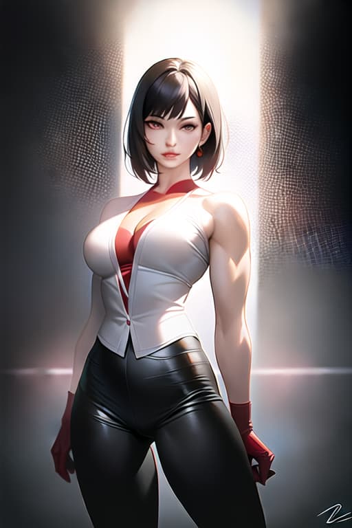  Black hair, berry short hair, beautiful woman, white dress shirt, Japanese samurai red armor, black leather pants, muscles, Japanese swords, Be sure to draw from the head to the thigh, the background is outdoor, (Masterpiece, BestQuality:1.3), (ultra detailed:1.2), (hyperrealistic:1.3), (RAW photo:1.2),High detail RAW color photo, professional photograph, (Photorealistic:1.4), (realistic:1.4), ,professional lighting, (japanese), beautiful face, (realistic face)