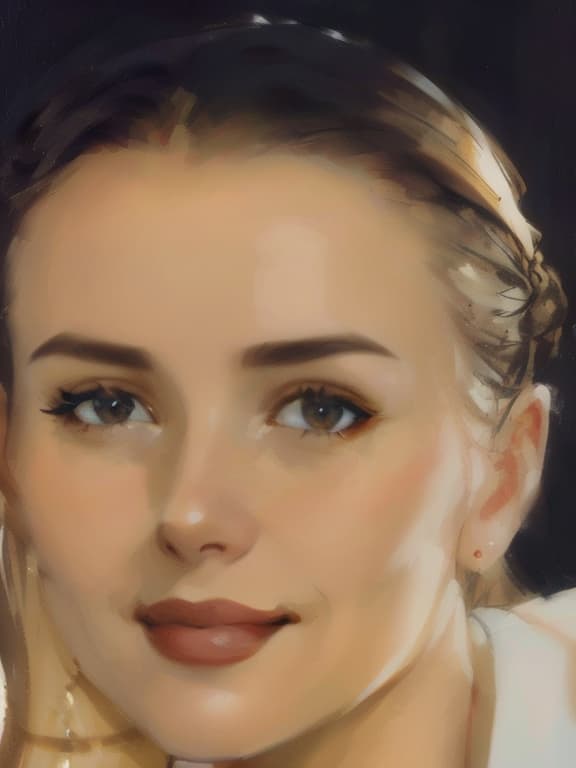  Portrait of a beautiful in a white shirt. Her hair is in a bun. Waist length photo., Photorealistic, Hyperrealistic, Hyperdetailed, analog style, demure, detailed skin, pores, smirk, smiling eyes, matte skin, soft lighting, subsurface scattering, realistic, heavy shadow, masterpiece, best quality, ultra realistic, 8k, golden ratio, Intricate, High Detail, film photography, soft focus hyperrealistic, full body, detailed clothing, highly detailed, cinematic lighting, stunningly beautiful, intricate, sharp focus, f/1. 8, 85mm, (centered image composition), (professionally color graded), ((bright soft diffused light)), volumetric fog, trending on instagram, trending on tumblr, HDR 4K, 8K