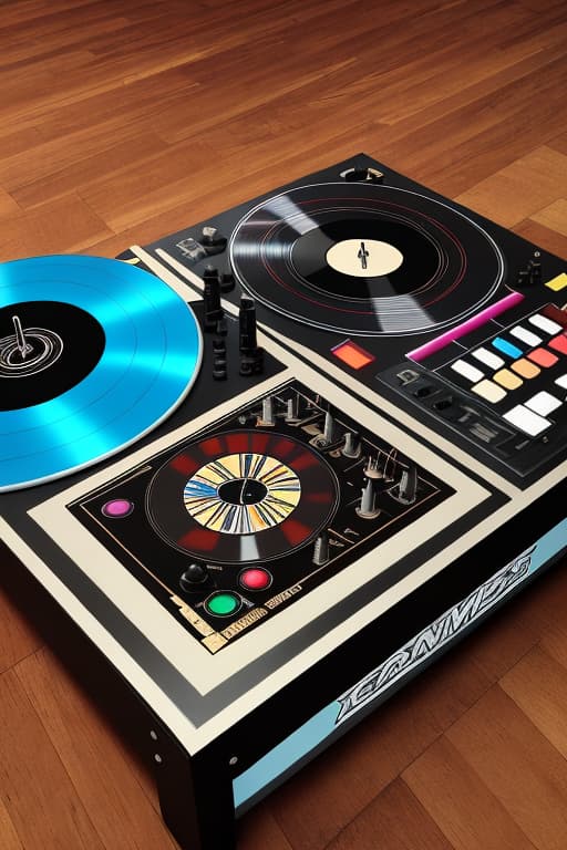  Mixer, decks, vinyls, 2d image