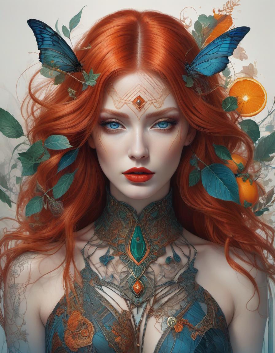  concept art A stunning digital painting of a mysterious forest woman with red hair, blue green eyes, and orange lips. The artwork features intricate details, geometric patterns, and a surreal, photorealistic style. Created with a Nikon D850, it showcases amazing depth and fine borders, earning awards for its fantasy and ethereal qualities mysterious silhouette forest woman,red hair, blue green eyes, orange lips by Minjae Lee, Carne Griffiths, Emily Kell, Geoffroy Thoorens, Aaron Horkey, Jordan Grimmer, Greg Rutkowski, amazing depth, masterwork, surreal, geometric patterns, intricately detailed, bokeh, perfect balanced, deep fine borders, artistic photorealism , smooth, great masterwork by head of prompt engineering . digital artwork, illust hyperrealistic, full body, detailed clothing, highly detailed, cinematic lighting, stunningly beautiful, intricate, sharp focus, f/1. 8, 85mm, (centered image composition), (professionally color graded), ((bright soft diffused light)), volumetric fog, trending on instagram, trending on tumblr, HDR 4K, 8K