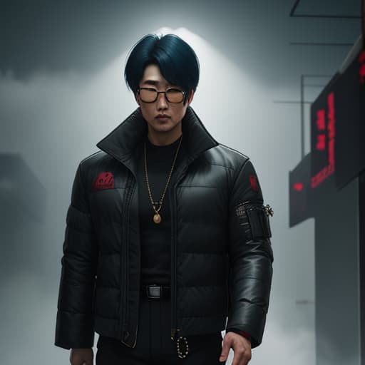  Korean gang leader In the daytime hyperrealistic, full body, detailed clothing, highly detailed, cinematic lighting, stunningly beautiful, intricate, sharp focus, f/1. 8, 85mm, (centered image composition), (professionally color graded), ((bright soft diffused light)), volumetric fog, trending on instagram, trending on tumblr, HDR 4K, 8K