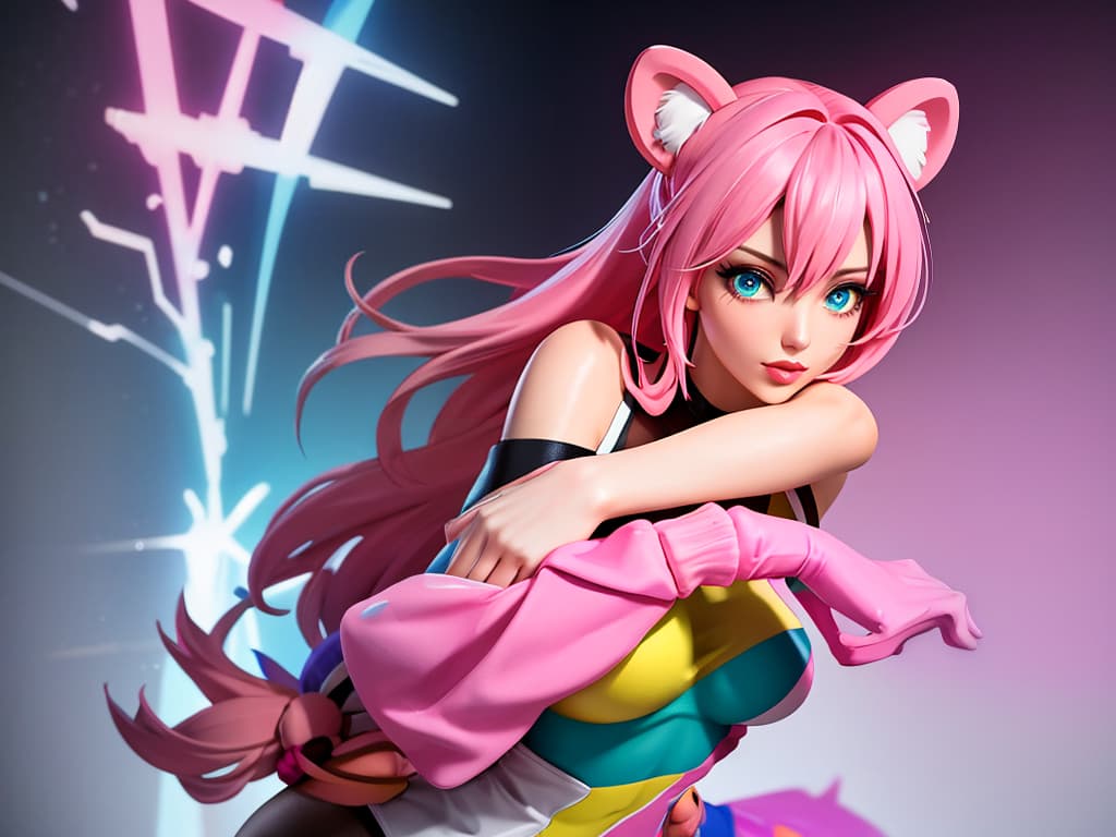  A color poster of a mixture of graffiti and paint on a wall,portrait of a woman,upperbody,minimalist,with dynamic movement and bold colors,mixture, ,hugging a pink teddy bear hyperrealistic, full body, detailed clothing, highly detailed, cinematic lighting, stunningly beautiful, intricate, sharp focus, f/1. 8, 85mm, (centered image composition), (professionally color graded), ((bright soft diffused light)), volumetric fog, trending on instagram, trending on tumblr, HDR 4K, 8K