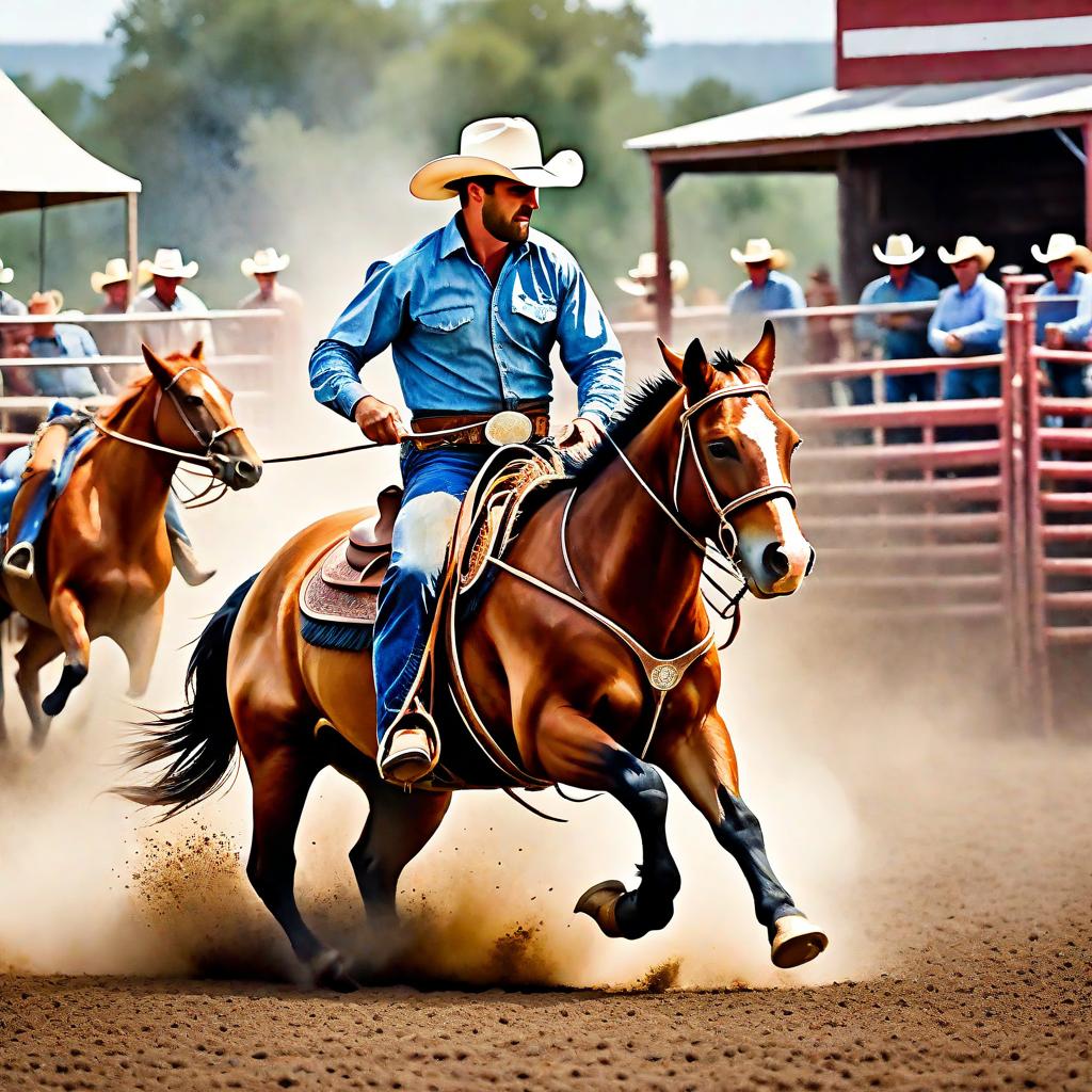  Create a watercolor painting of calf roping at a rodeo. The background features soft, watercolor style splashes in earthy tones, giving the image an artistic and dreamy feel. Ensure the overall image has a delicate watercolor effect.