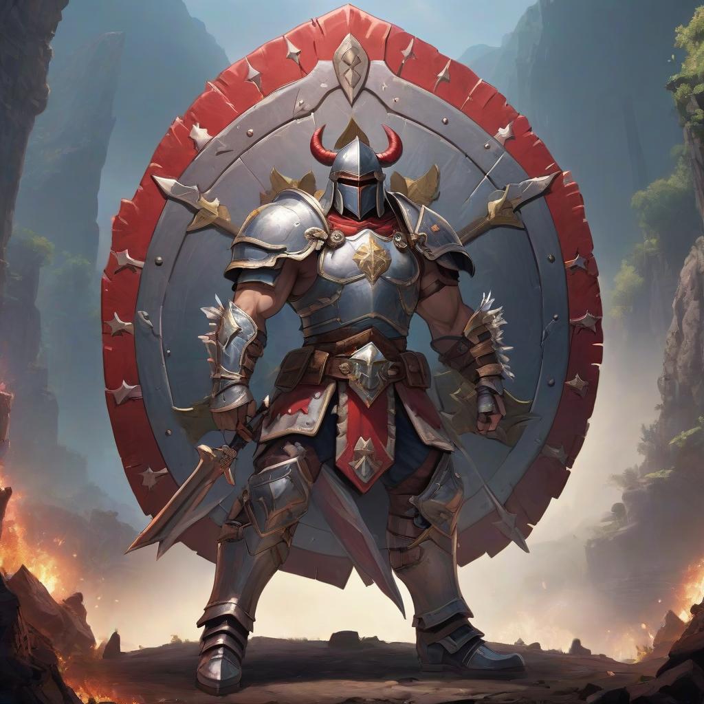  Certainly, here is the description of a warrior with elements from the game Terraria: "Imposing warrior stands before you, his muscular body wrapped in heavy armor adorned with runes and symbols of ancient magic. His vigilant gaze suggests he is always ready for battle, feats of valor, and defending his allies. In his hands, he holds a mighty sword, glimmering from metal and blood of fallen enemies. A massive shield hangs on his back, decorated with his family's crest and symbols of his victories. In every movement of this warrior, you feel his strength and determination, as if he were a living embodiment of the warrior spirit and relentless defense. The earth quakes beneath his feet with each powerful strike, as if nature itself obeys his hyperrealistic, full body, detailed clothing, highly detailed, cinematic lighting, stunningly beautiful, intricate, sharp focus, f/1. 8, 85mm, (centered image composition), (professionally color graded), ((bright soft diffused light)), volumetric fog, trending on instagram, trending on tumblr, HDR 4K, 8K