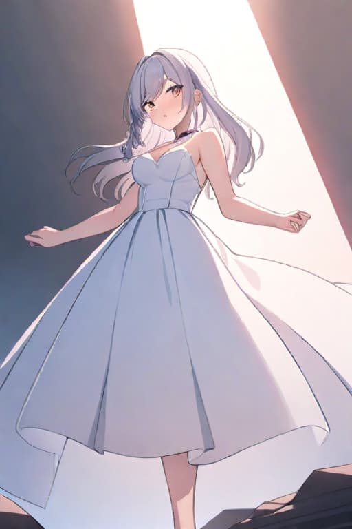  A with a white dress on that shows her  hyperrealistic, full body, detailed clothing, highly detailed, cinematic lighting, stunningly beautiful, intricate, sharp focus, f/1. 8, 85mm, (centered image composition), (professionally color graded), ((bright soft diffused light)), volumetric fog, trending on instagram, trending on tumblr, HDR 4K, 8K