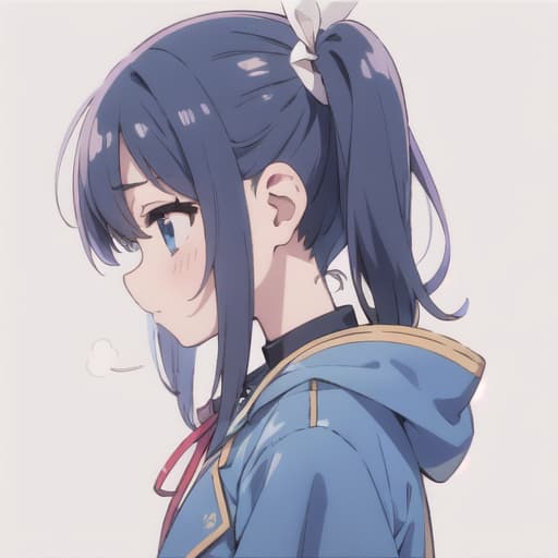  master piece , best quality,Profile Twin tail hair, messy hair, blue coat, long ribbon