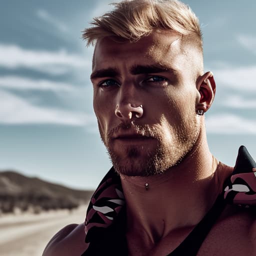 portrait+ style Russian queer fitness model blonde hunk dilf dude face