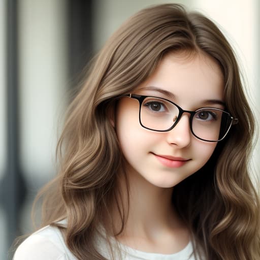  Young, intelligent girl with wavy, light brown hair and glasses